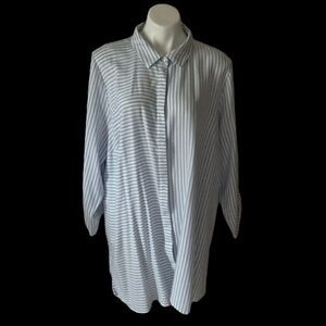 New Directions Curvy Blue and White Striped Buttoned Down Shirt Dress Plus Size